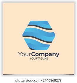 Vector hexagonal logo made with water waves design template