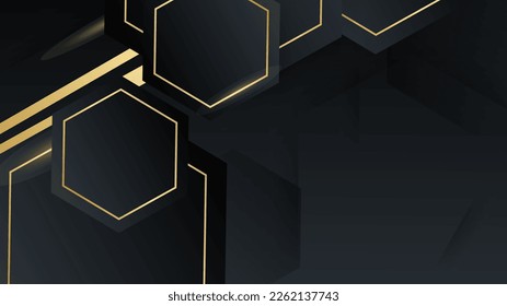 Vektor-Hexagons, schwarzer goldener Hintergrund