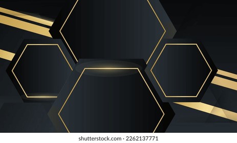 Vector hexagons black gold background