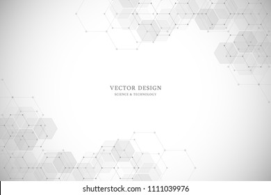 Vector hexagons design for medical, science and digital technology. Geometric abstract background with molecular structure and chemical compounds