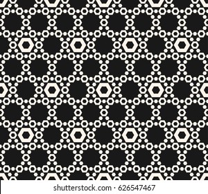 Vector hexagons texture, geometric seamless pattern with perforated hex, delicate hexagonal grid. Abstract monochrome subtle background, repeat tiles. Dark design element for prints, textile, digital