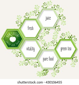 Vector hexagons for your text and icon of raw cuisine