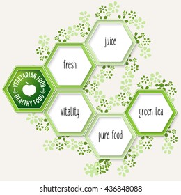 Vector hexagons for your text and icon with the words vegetarian food