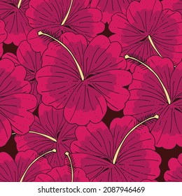 Vector Hibiscus florece fondo de patrón brillante rosa transparente