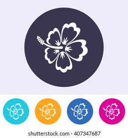 Vector hibiscus blossom icon on round colorful buttons