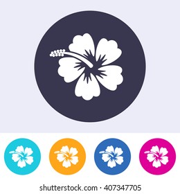 Vector hibiscus blossom icon on round colorful buttons