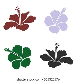 Vector hibiscus floral collection. Design in gray and green colors for invitation, wedding or greeting cards, textile, prints or fabric. 4 hibiscus flowers. Watercolor hand drawing style.