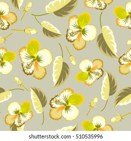 Vector hibiscus floral pattern. Floral seamless pattern hibiscus flowers, watercolor hand drawing style. Design in gray colors for invitation, wedding or greeting cards, textile, prints or fabric.