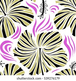 Vector hibiscus flower in black and neutral colors on a white background.