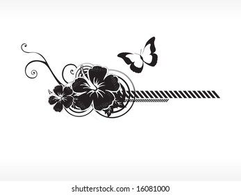 vector hibiscus flower with butterfly, illustration