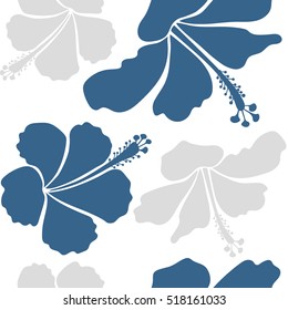 Vector hibiscus flower in gray and blue colors on a white background.