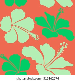 Vector hibiscus flower in orange, neutral and green colors.