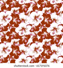 Vector hibiscus flower in pink, brown and white colors.