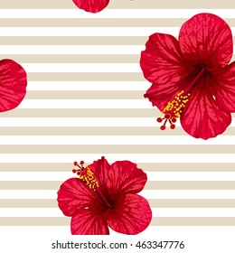 vector hibiscus flower. seamless pattern.