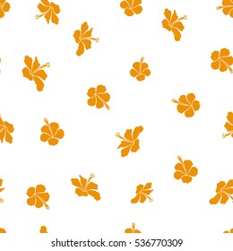 Vector hibiscus flower seamless pattern in yellow colors on a white background.
