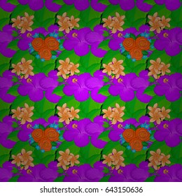 Vector hibiscus flower seamless pattern on a blue background.
