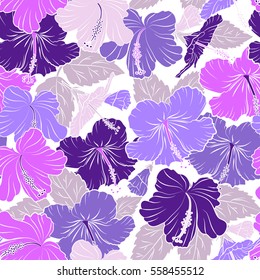 Vector hibiscus flower in violet colors on a white background.