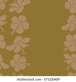 Vector hibiscus flowers and buds with copy space (place for your text). Retro vertical seamless pattern illustration in beige and neutral colors.