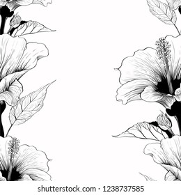 Vector. Hibiscus - flowers and buds. Seamless background pattern. Perfume and cosmetic plants. Wallpaper. Decorative composition. Use printed materials, signs, posters, postcards, packaging.