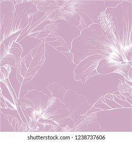 Vector. Hibiscus - flowers and buds. Seamless background pattern. Perfume and cosmetic plants. Wallpaper. Decorative composition. Use printed materials, signs, posters, postcards, packaging.