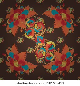 Vector hibiscus flowers seamless pattern. Seamless Floral Pattern in orange, red and brown colors.
