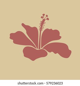 Vector hibiscus icon. Watercolor heffect and drawing style, isolated. Design in beige and pink colors for invitation, wedding or greeting cards, textile, prints or fabric.
