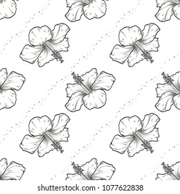 Vector hibiscus seamless pattern of flowers