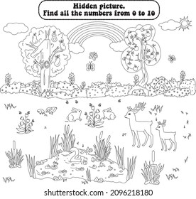 vector : hidden picture (find number 0-10) nature theme