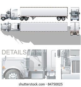 Vector hi-detailed commercial semi-truck. Available eps-10 vector format separated by groups with transparency option for easy edit