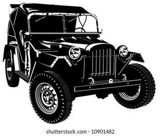 Vector Hi-detailed Silhouette Army Jeep Isolated On White Background.