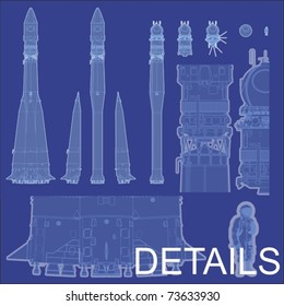 Vector hi-detailed space rocket with first spaceship