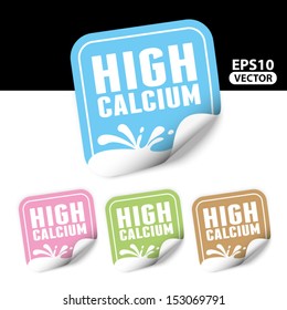 Vector : High Calcium Sticker and Tag with Milk Splash and colorful background