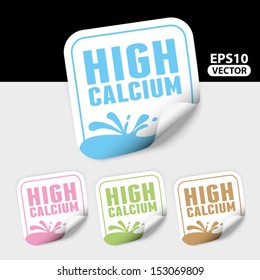 Vector : High Calcium Sticker and Tag with Milk Splash and white background