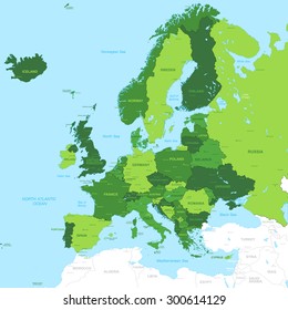 Vector High Detail Green Europe Map