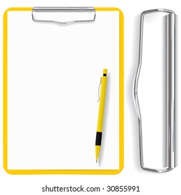 vector high detailed clipboard, paper sheet and pen(CMYK)