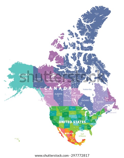 Mapa De Alto Nivel Vectorial De Colores Detallados De Los Estados Unidos Canad Y M Xico