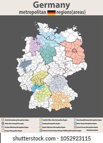 vector high detailed map of Germany metropolitan regions (areas)