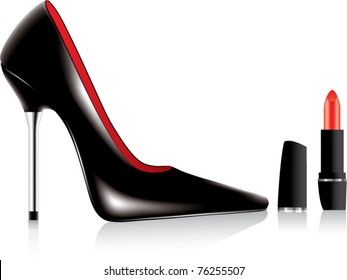 vector high heel shoe and a lipstick