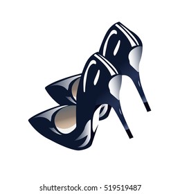 Vector high heel shoes isolated on white background. Dark blue woman pair of shoes