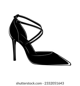 Icono de silueta negra de tacones altos vectoriales. Ilustración del logotipo de zapatos de mujer