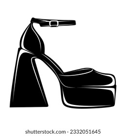 Vector high heels black silhouette icon. Women shoes logo design illustration