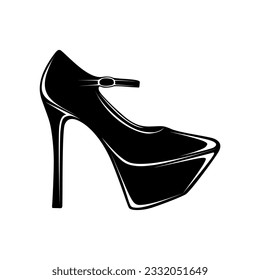 Vector high heels black silhouette icon. Women shoes logo design illustration