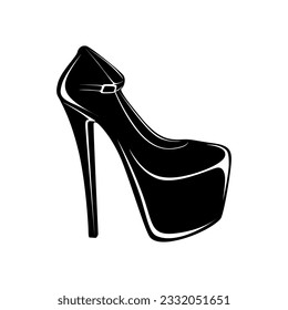 Vector high heels black silhouette icon. Women shoes logo design illustration