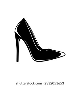 Vector high heels black silhouette icon. Women shoes logo design illustration
