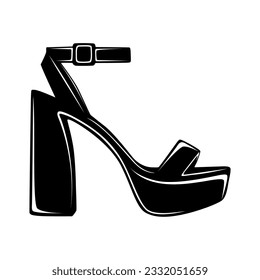 Vector high heels black silhouette icon. Women shoes logo design illustration