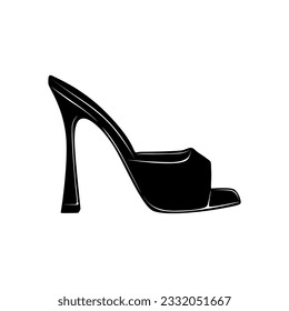 Vector high heels black silhouette icon. Women shoes logo design illustration