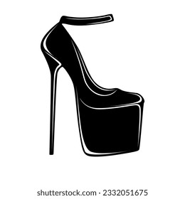 Icono de silueta negra de tacones altos vectoriales. Ilustración del logotipo de zapatos de mujer