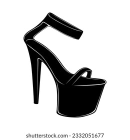 Vector high heels black silhouette icon. Women shoes logo design illustration