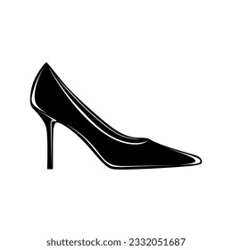 Icono de silueta negra de tacones altos vectoriales. Ilustración del logotipo de zapatos de mujer