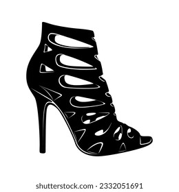 Icono de silueta negra de tacones altos vectoriales. Ilustración del logotipo de zapatos de mujer